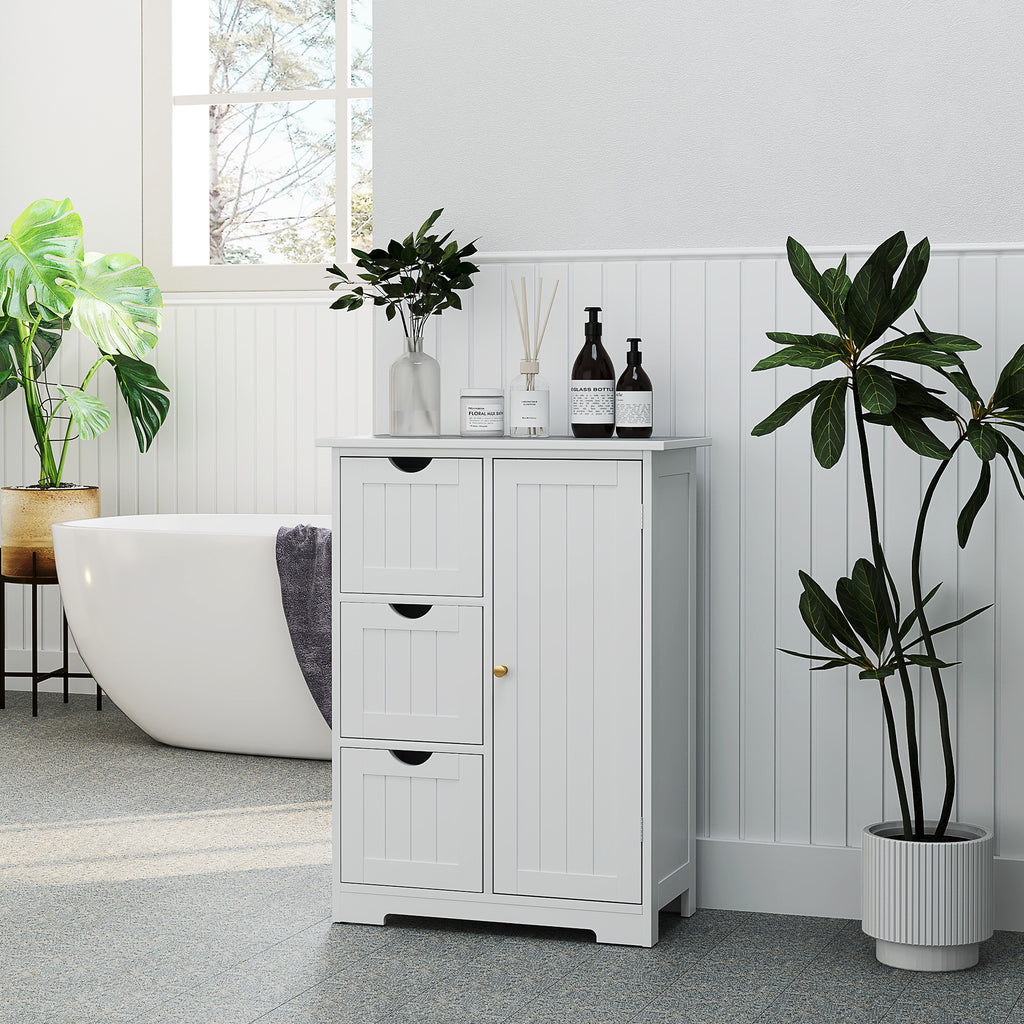 Badezimmerschrank, Badkommode, 3 Schubladen, Regal, MDF, Wei?