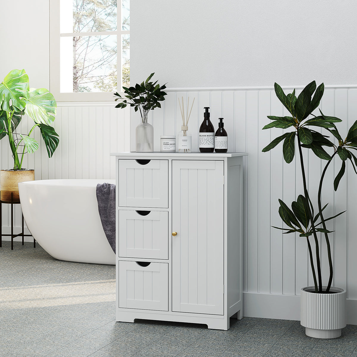 Badezimmerschrank, Badkommode, 3 Schubladen, Regal, MDF, Wei?