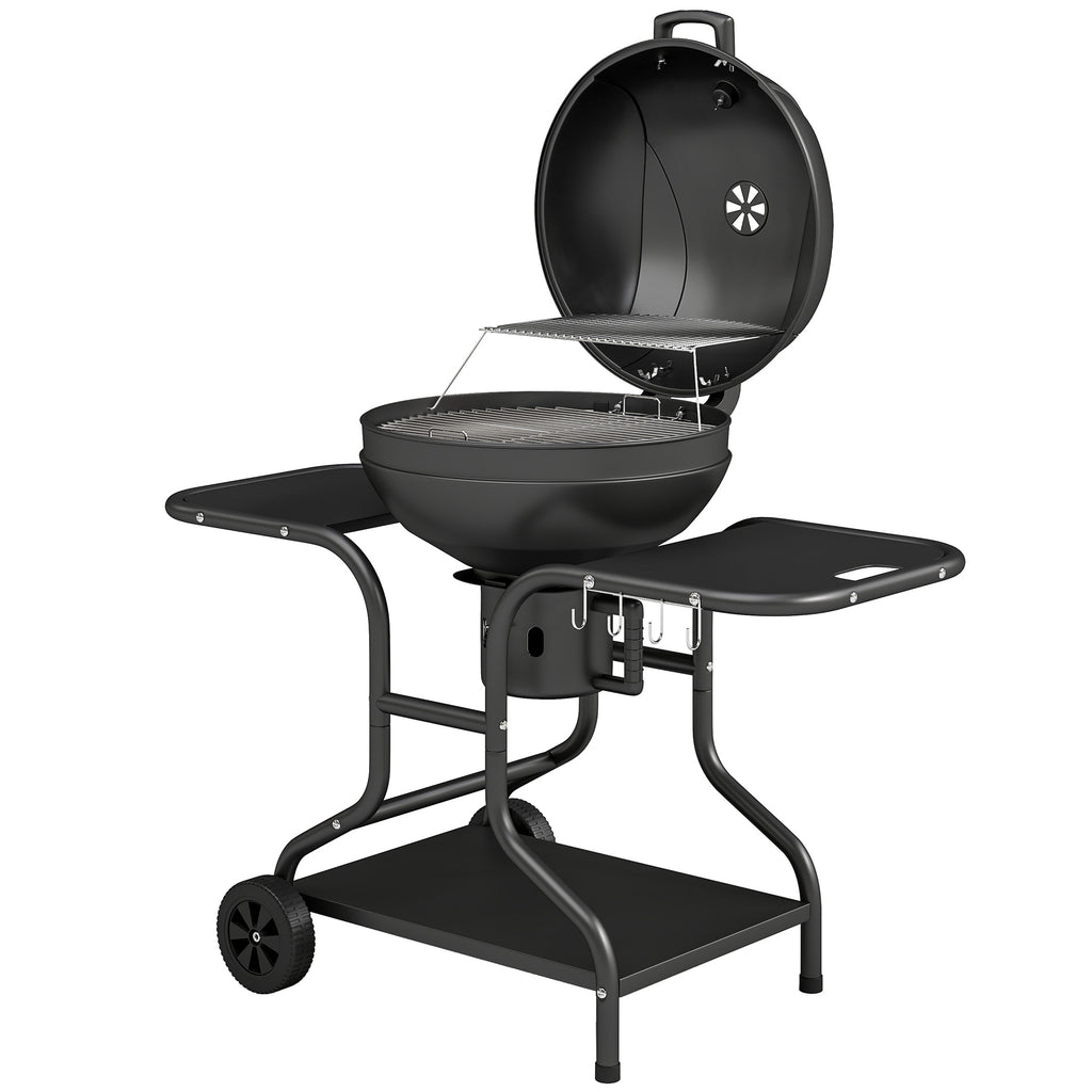 Holzkohlegrill BBQ Smoker mit Seitentischen Deckel Thermometer Räder 129 x 63,5 x 106,5 cm