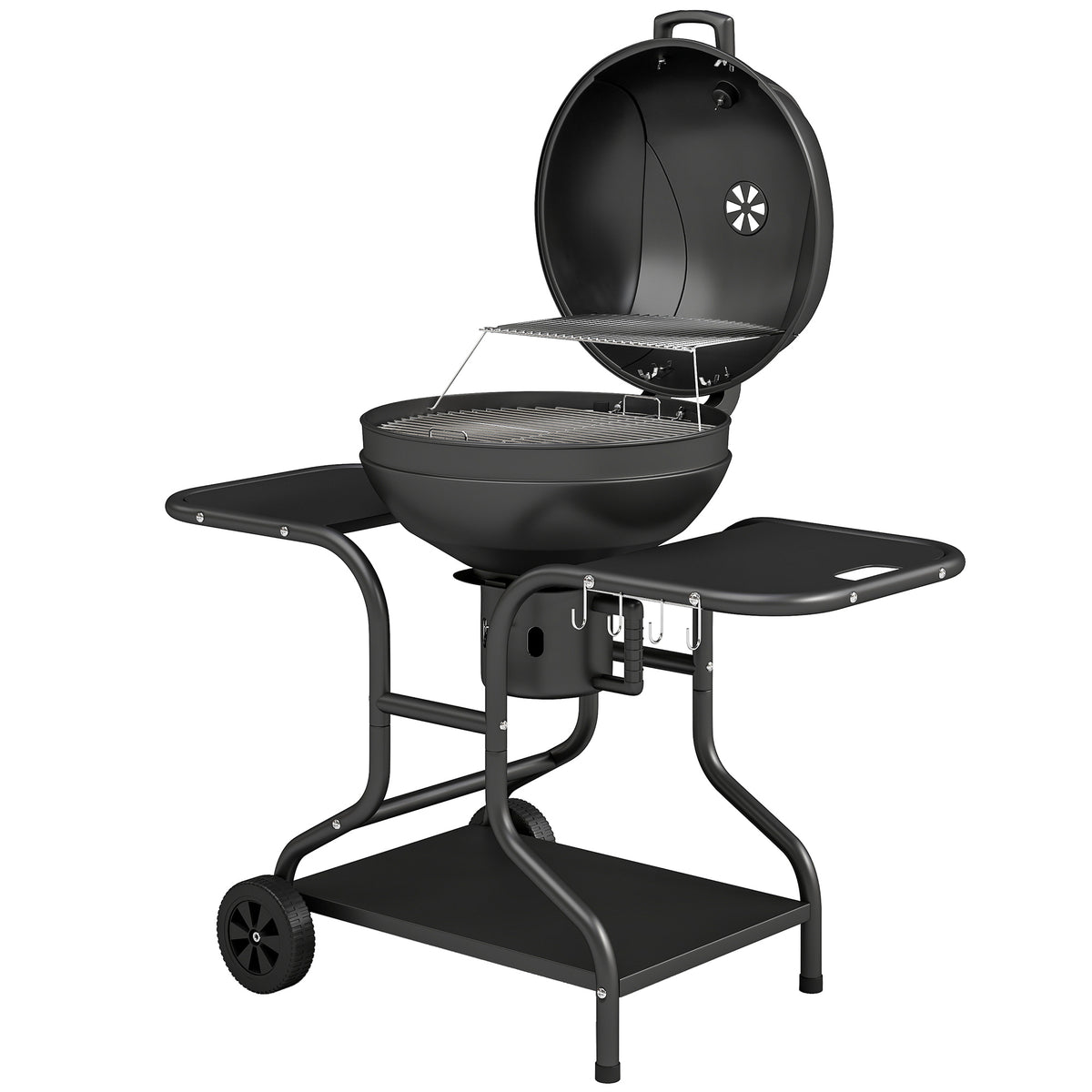 Holzkohlegrill BBQ Smoker mit Seitentischen Deckel Thermometer Räder 129 x 63,5 x 106,5 cm