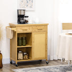 K¨¹chenwagen aus Bambus, Mehrzweckwagen, Sevierwagen, 2 Schubladen, 1 Schrank,  2 Regale, Natur