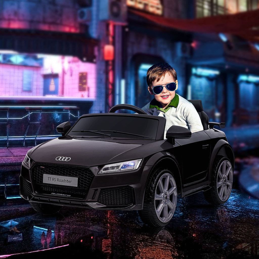 Kinder-Elektroauto, Audi TT RS Roadster, 3 km/h, Fernbedienung, LED, USB, Schwarz