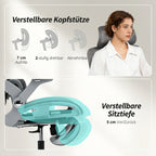 Ergonomischer Bürostuhl, Mesh-Computersessel mit separatem Rücken, Lendenstütze, 4D klappbare Armlehnen, Grau