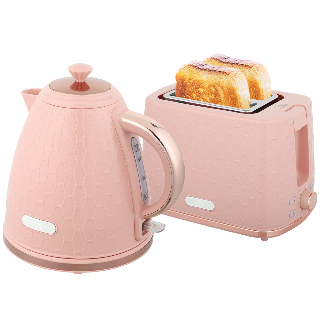 Wasserkocher- und Toaster-Set, 1,7L 2200W Schnellkoch-Wasserkocher mit automatischer Abschaltung und 2-Scheiben-Toaster mit Krümelschublade, Rosa