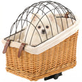 Fahrradkorb für Hunde & Katzen, Handgeflochtener Tierkorb mit Metallabdeckung & weichem Kissen, Hellbraun
