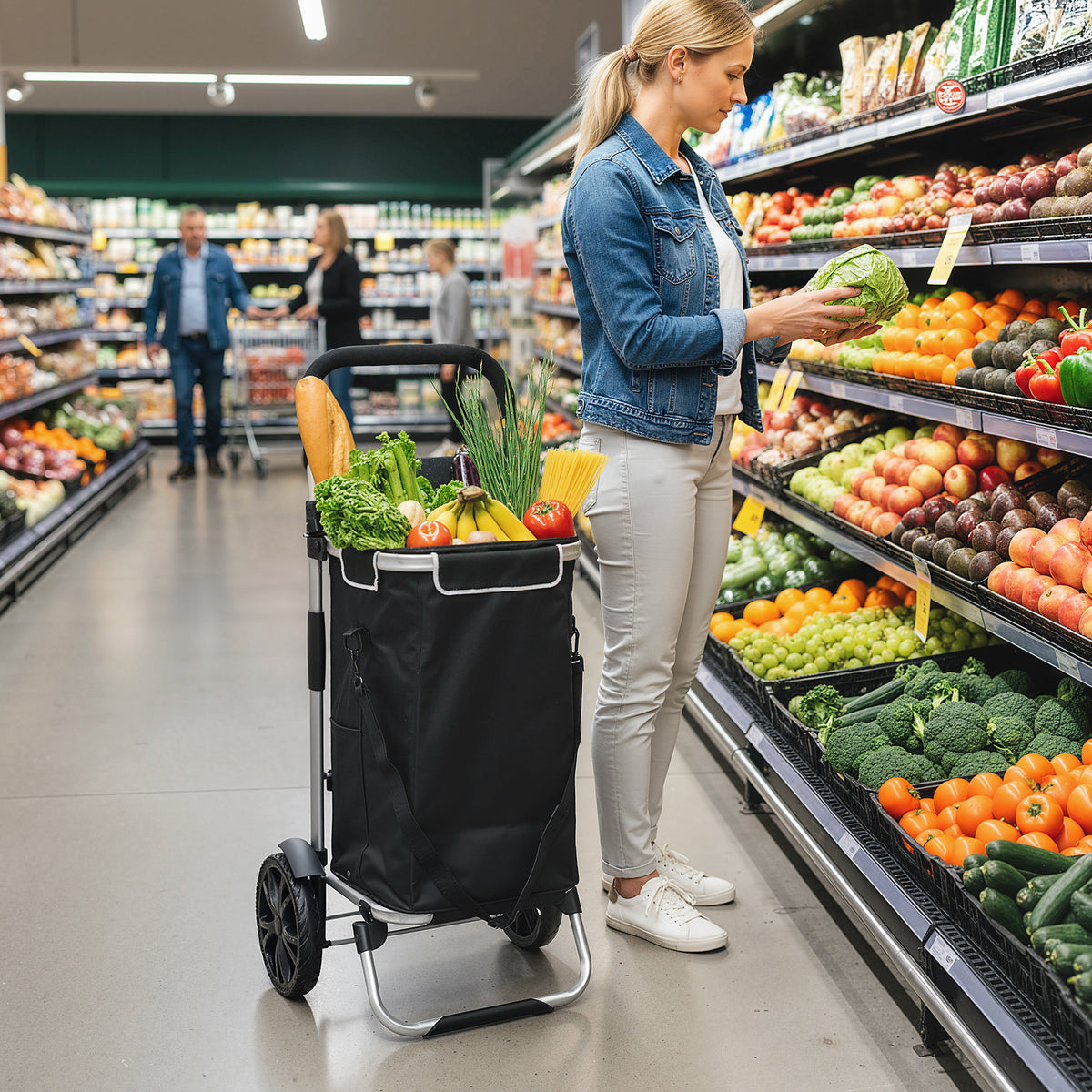 3-in-1 Einkaufstrolley klappbar mit 40L Kapazit?t belastbar Trolley bis 25kg mit K¨¹hlfach Schwarz