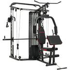 Home Multi Gym Smith Machine with 65kg Weight Stack, Cable Pulley System, Chest Station, Preacher Pad & Leg Developer