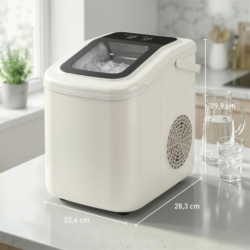 Tragbare Eiswürfelmaschine mit Selbstreinigung, Eisschaufel & Korb, 12 kg/24 Std., Beige