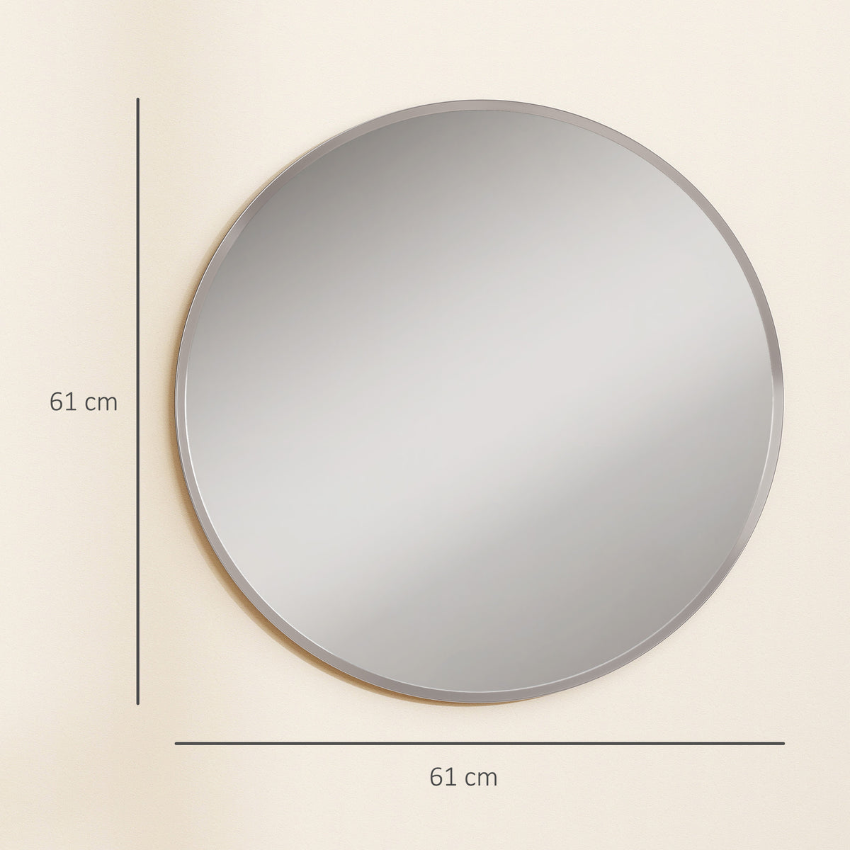 Wandspiegel, modernes Design, 61 x 61 cm, Silber