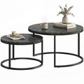 Set of Two Wood-Effect Stacking Tables - Black Wood Grain