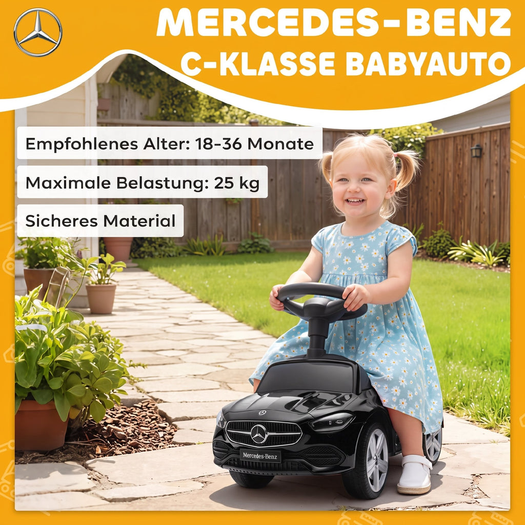 Official Mercedes-Benz Ride On Car, Foot to Floor Sliding Walker with Horn, Engine Sounds and Under-Seat Storage, Black