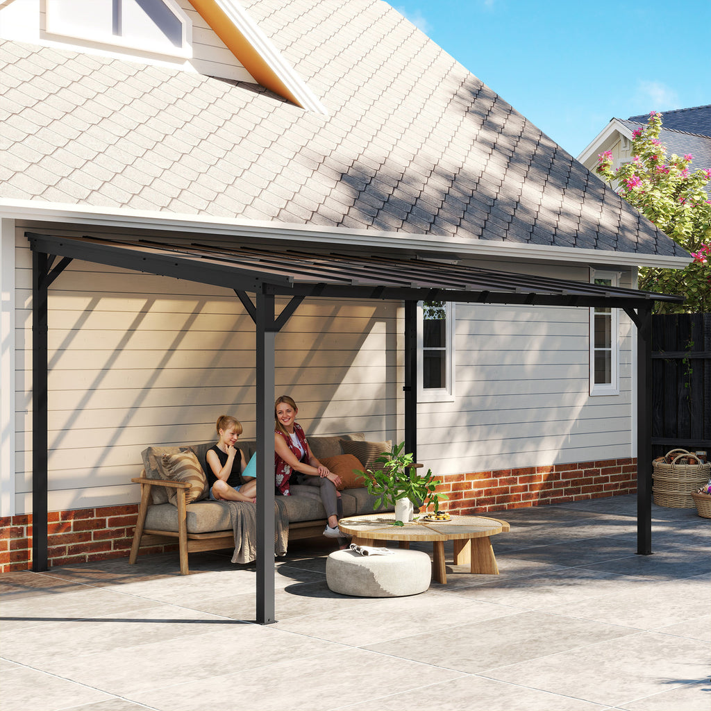 Terrassenüberdachung ca. 3 x 4,3m freistehende Terrassendach mit schrägen Polycarbonat-Dach Wandmontage Dunkelgrau
