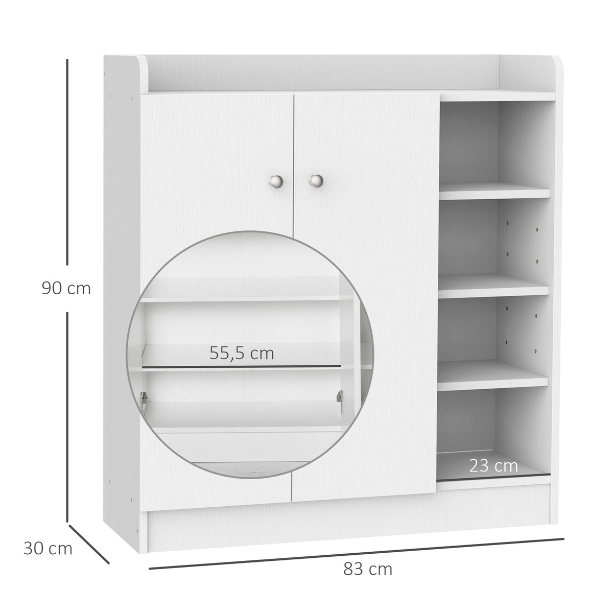 Schuhschrank Schuhkommode Schuhregal, 4 Regale. 1 Schrank, 83 cm x 30 cm x 90 cm, Wei?