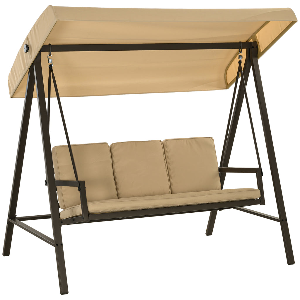 Hollywoodschaukel Gartenschaukel Schaukelbank, verstellbares Sonnendach, 200 cm x 125 cm x 175 cm, Beige + Braun