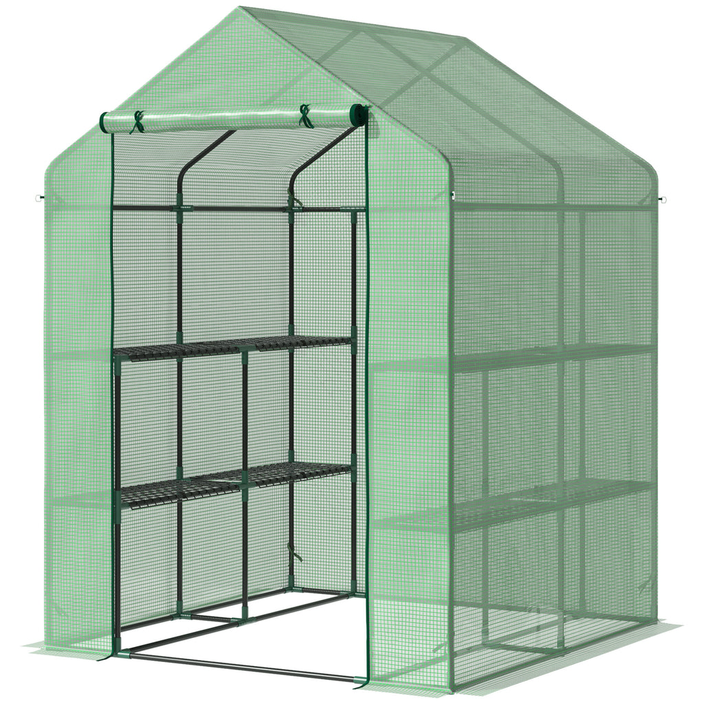 Foliengewächshaus begehbares Gewächshaus mit 8 Regalebenen Tomatengewächshaus Treibhaus Frühbeet mit Tür Grün Stahl PE-Kunststoff 143 x 138 x 190 cm