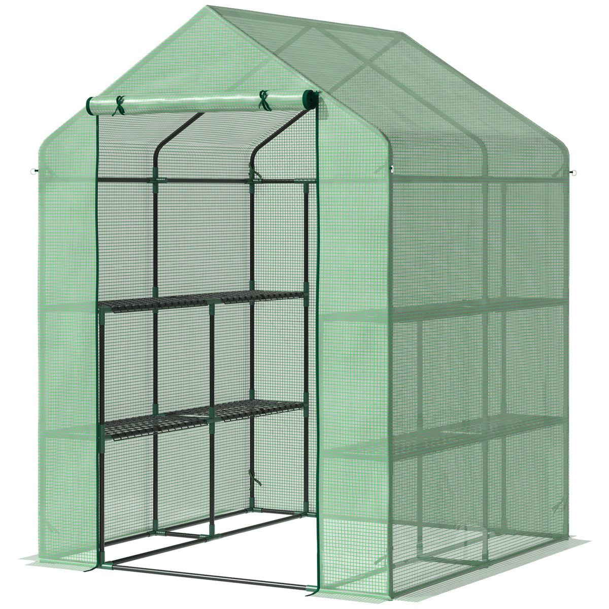 Foliengewächshaus begehbares Gewächshaus mit 8 Regalebenen Tomatengewächshaus Treibhaus Frühbeet mit Tür Grün Stahl PE-Kunststoff 143 x 138 x 190 cm