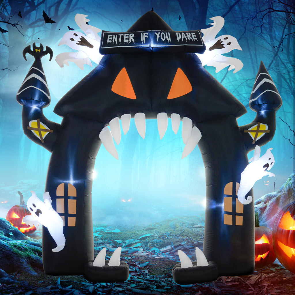 Aufblasbarer Halloween-Torbogen, 4 Geister, LED-Lichter, wasserdicht, 300 x 76 x 300 cm