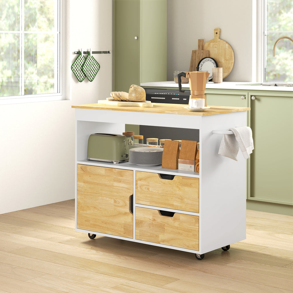 K¨¹chenwagen, Rollbare K¨¹cheninsel, K¨¹chen-Trolley mit F?chern, Schrank und Arbeitsfl?che, Wei?