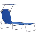 Single Sun Lounger, with Awning and Reclining Back - Blue