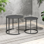 2er Set Beistelltisch Stapelbar Gartentisch Rund wetterfest Balkontisch aus Stahl platzsparend Dunkelgrau