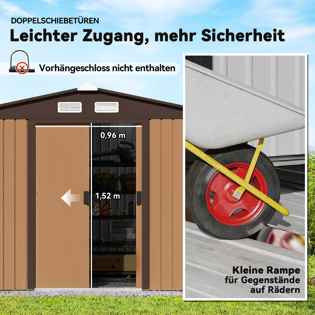 Geräteschuppen mit Schiebetüren 2,77 x 1,95 x 1,92cm Metall Gelb