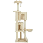 160cm Large Cat Tree Tower with Sisal Scratching Posts, Condos, Plush Perches, Hammock, Ladder, Beige