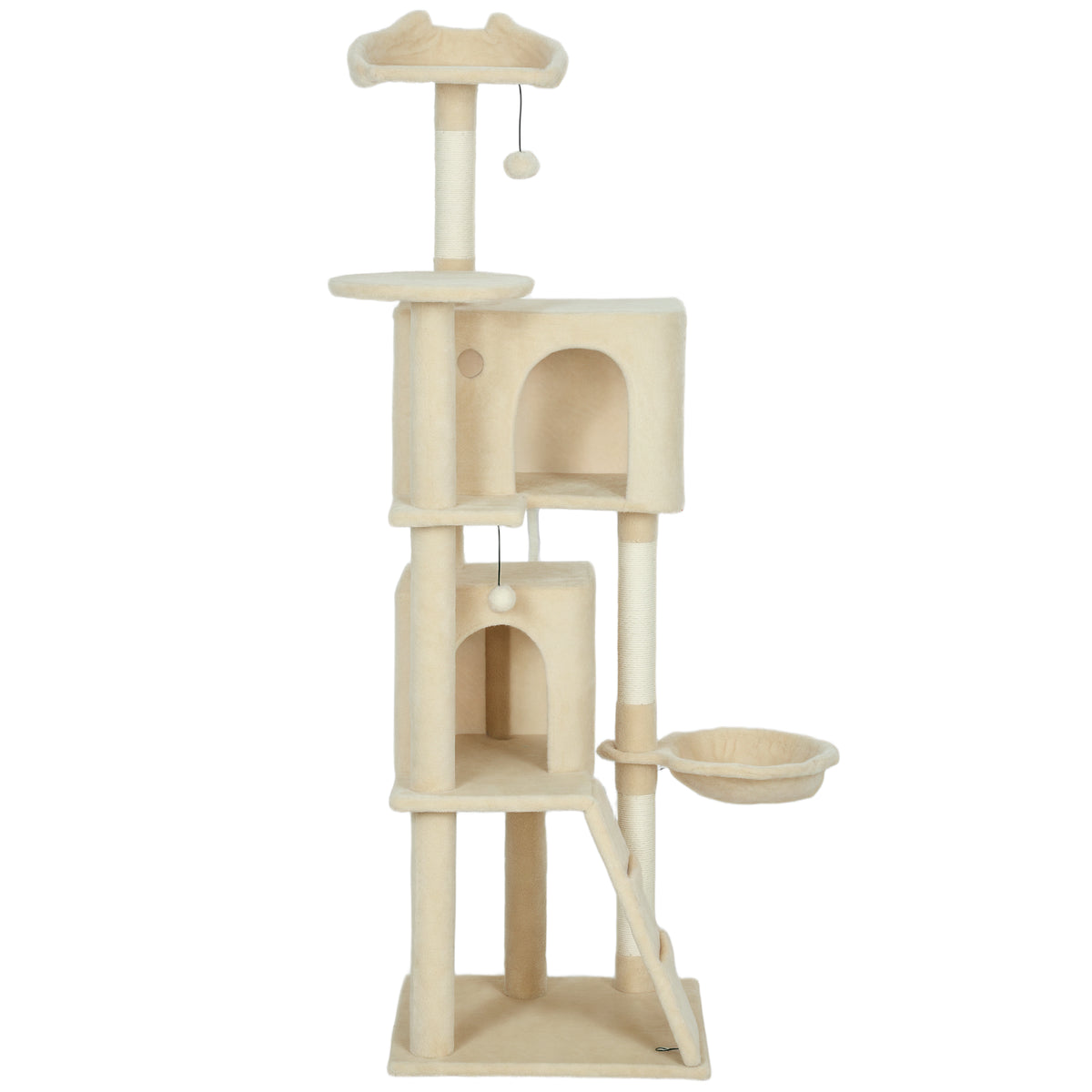 160cm Large Cat Tree Tower with Sisal Scratching Posts, Condos, Plush Perches, Hammock, Ladder, Beige
