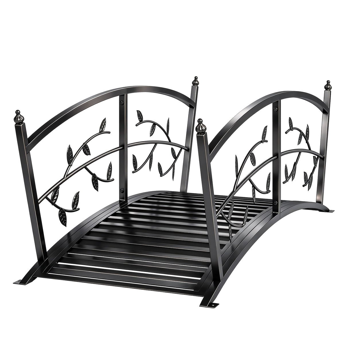 1.2M Metal Garden Bridge with Safety Railings, Outdoor Pond Bridge, Arch Decorative Footbridge for Creek Stream