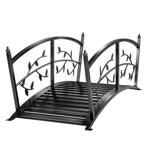 1.2M Metal Garden Bridge with Safety Railings, Outdoor Pond Bridge, Arch Decorative Footbridge for Creek Stream