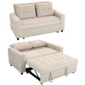 2-Sitzer Sofabett, Cordbezug, zum Schlafsofa umwandelbar, 2 Kissen, Seitentaschen, 157 x 190 cm, Cremeweiß