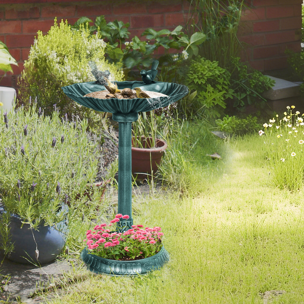 Vogeltr?nke, Vogelbad mit Statuen, 2 Becken, Kunststoff, antiker Look, 49,5L x 38B x 81H cm, Dunkelgr¨¹n