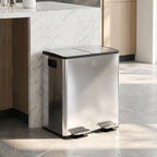 40L Dual Compartment Stainless Steel Bin, with Deodoriser Holders - Silver Tone