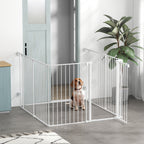 6 Panels Foldable Dog Playpen, Puppy Pen Crate with Door - White