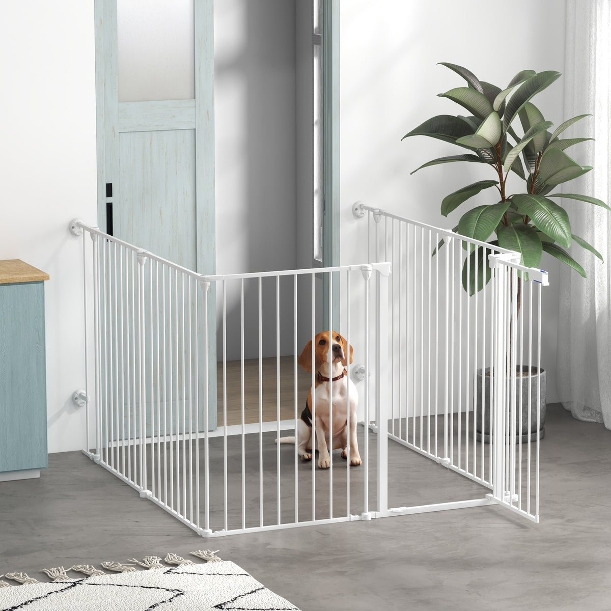 6 Panels Foldable Dog Playpen, Puppy Pen Crate with Door - White