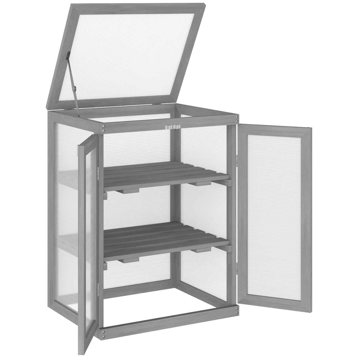 3-tier Wood Greenhouse Garden Polycarbonate Cold Frame Balcony Grow House w/ Storage Shelf for Plants, Flowers, Dark Grey