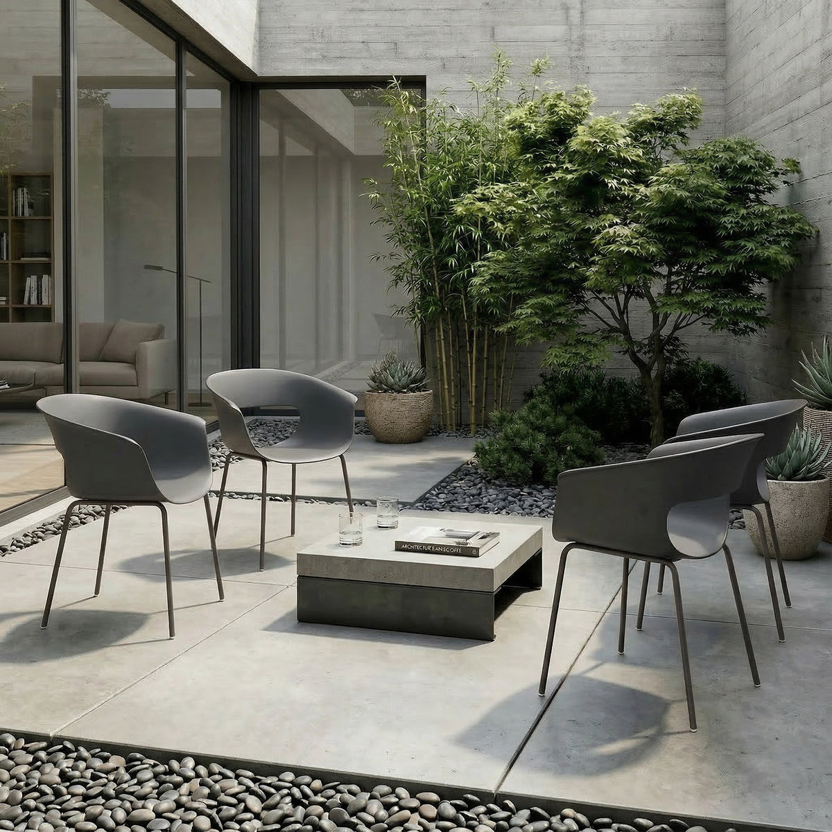 Gartenstühle 4er Set ergonomisch Balkonstühle mit Ausschnittdesign Armlehne Wetterfest rostbeständig Dunkelgrau