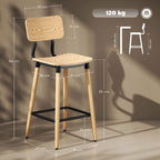 2er-Set Barhocker mit Rückenlehne, Barstühle für Hausbar, Kücheninsel, Esszimmer, Holz, Metall, Hellbraun