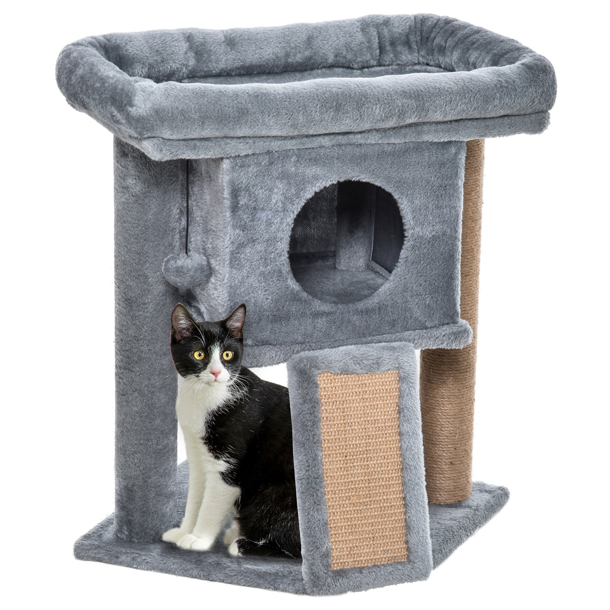 Cat Tree Tower for Indoor Cats Cat Scratching Post Climbing Activity Centre w/Jute Scratching Pad, Toy Ball, Cat House - Grey