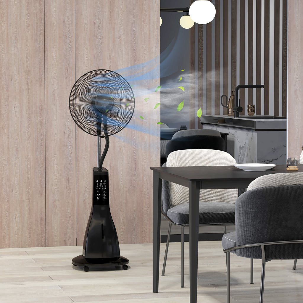 Standventilator mit Luftbefeuchtung, leise, mobil, Fernsteuerung, Schwarz