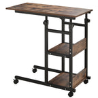 Beistelltisch mit Rollen, h?henverstellbar, kompakt, 2 Ablageb?den, Metallrahmen, 80x40x72-82 cm, Braun/Schwarz