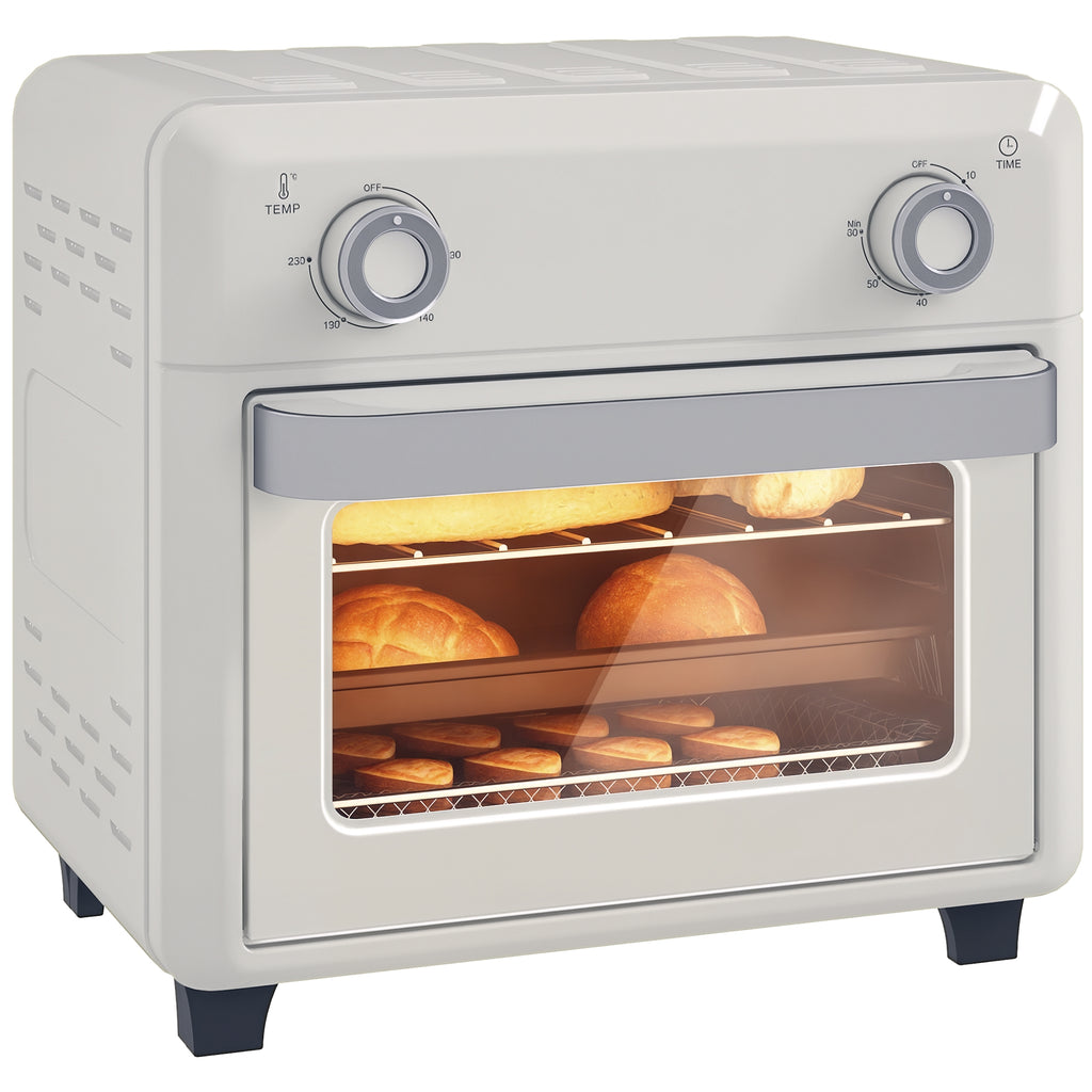 10L Heißluft-Ofen zum Grillen, Backen und Frittieren, Timer, 1000W, Spülmaschinenfest, Cremeweiß