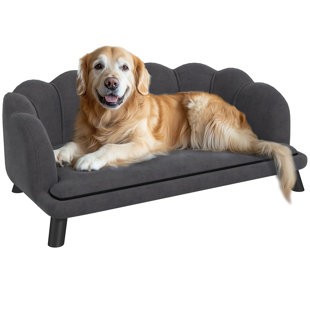 Dog Sofa, Pet Couch Bed for Medium, Large Dogs, with Legs, Cushion - Grey