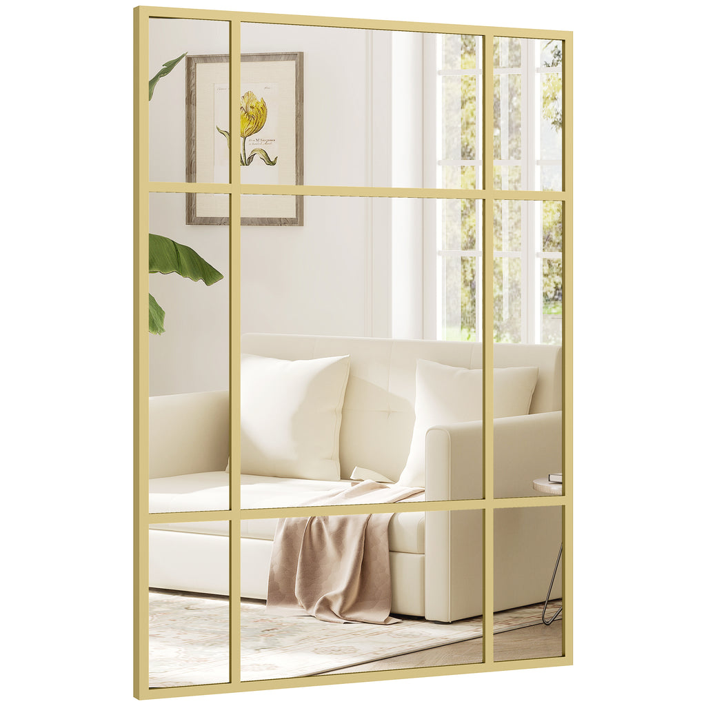 Wandspiegel, dekorativer Spiegel mit Metallrahmen, goldene Streifen, Mehrschichtglas, 50B x 2T x 70H cm