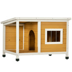 Hundehütte mit Veranda, aufklappbares Dach, Fenster, verstellbare Füße, Naturholz, orange, 85,5 x 62 x 60 cm