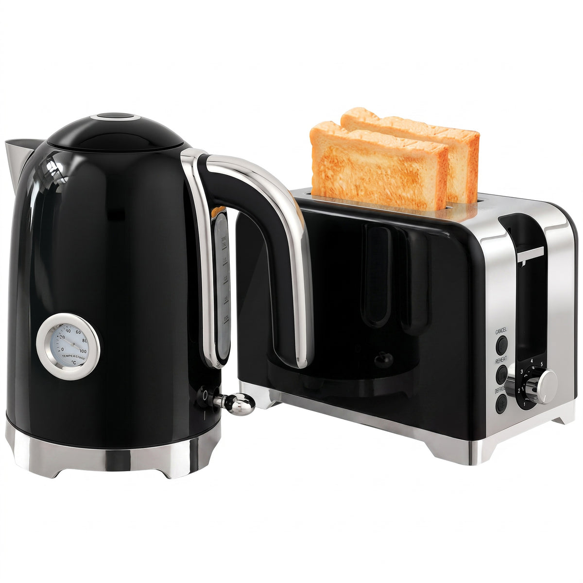 Wasserkocher und Toaster Set mit Thermometer, 1,7 l, 2200 W Wasserkocher, 2-Scheiben-Toaster mit 7 Bräunungsstufen