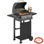 Gasgrill 5,4 KW 2 Brenner Stahl BBQ Grillwagen inkl klappbar Seitentisch Thermometer verchromter Grillrost Warmhalterost