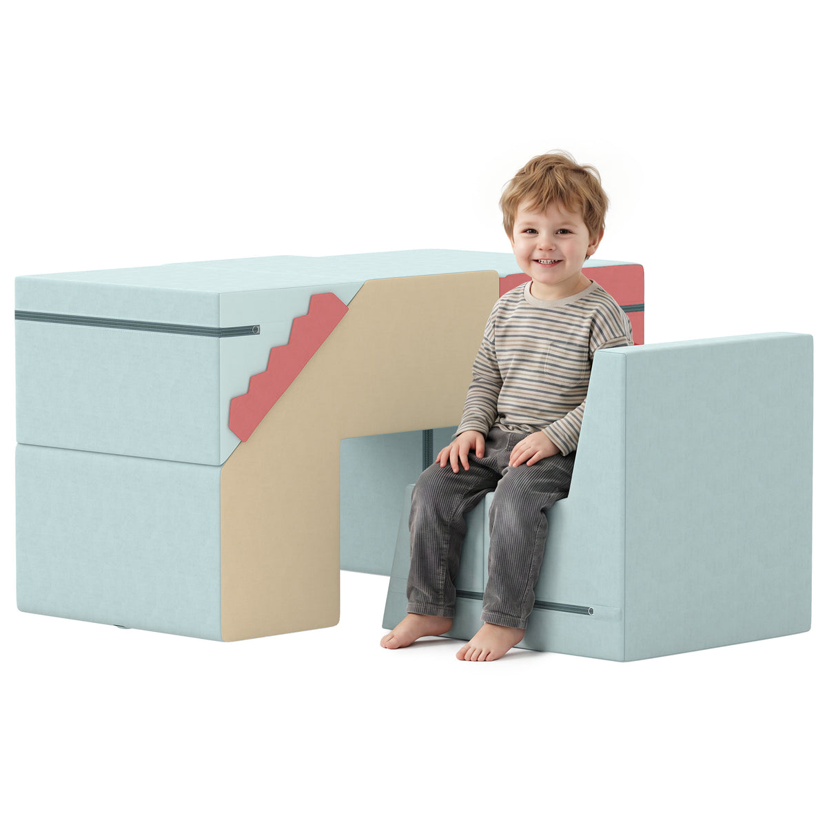2-teiliges Schaumstoff Bausteine für Kleinkinder mit abnehmbaren Bezügen, Indoor-Kletter- und Krabbelspielset, Blau