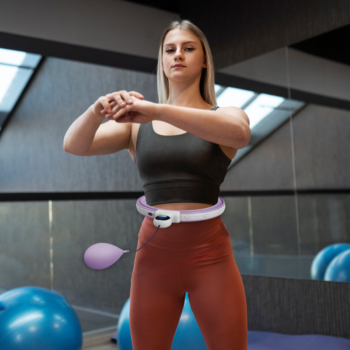 Smart Weighted Hula Hoop, Massage Hula Ring w/ 16 Detachable Knots, 360¡ã Auto-Rotating Ball, Digital Counter, Purple