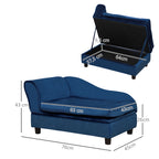 Haustiersofa mit Stauraum, weichem Kissen, bis 15 kg Tragkraft, Plüschbezug, Hartholzrahmen, Blau