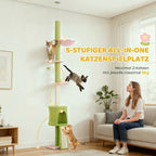 220-240 cm Floor to Ceiling Cat Tree Adjustable Height with Hammock, Condo, Scratching Posts, Green